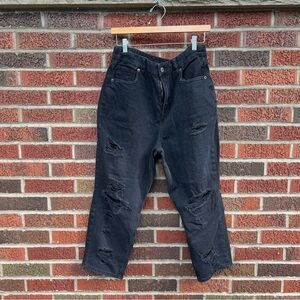 American Eagle Outfitters Black High Waisted Distressed X Short Denim Jeans